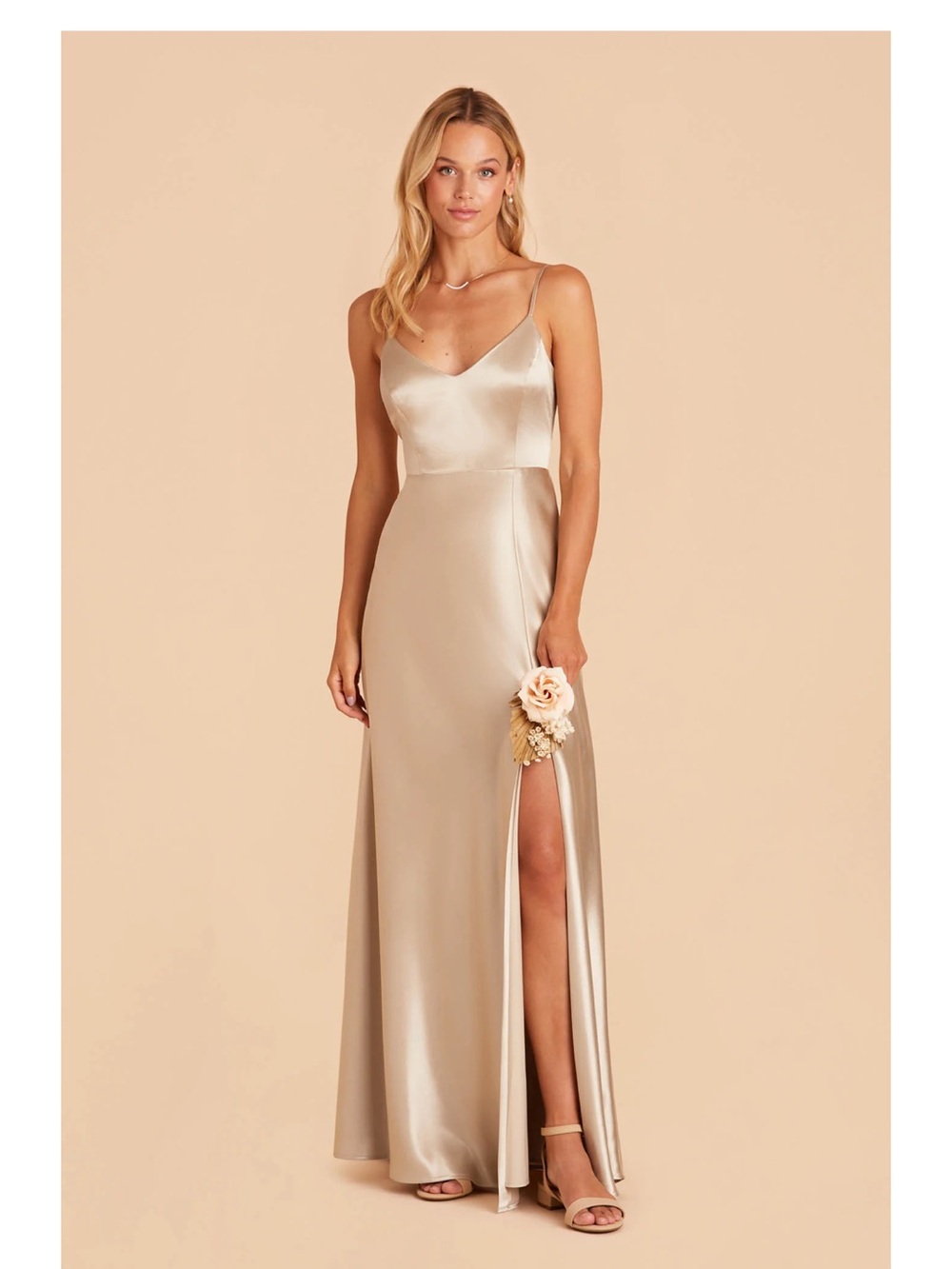 Birdy Grey Champagne Satin Slip Gown with Side Slit M